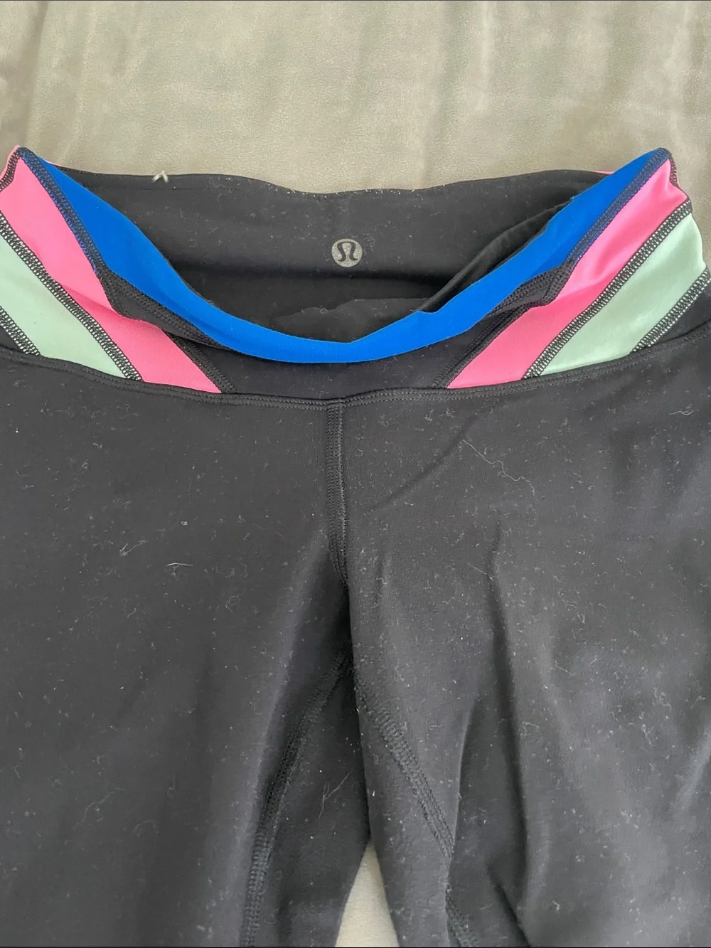 lululemon athletica Black Leggings with Blue, Pink and Mint Trim